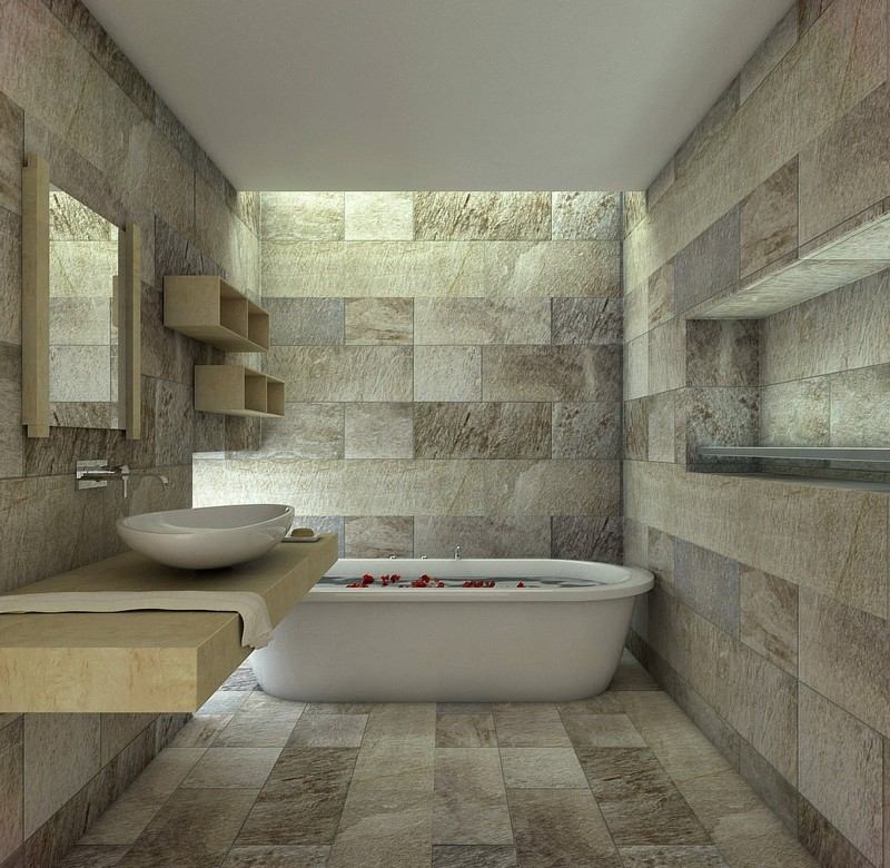 Salle de bain moderne minérale réalisée par C2PI